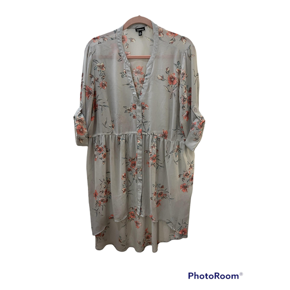 torrid Dresses & Skirts - Torrid Sheer Grey Dress Floral Button Down 1/2 Sleeve 2X